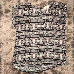 Black, White, Pink Pattern Blouse